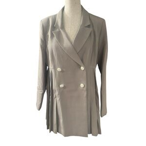 VENUS Gray lined Double-Breasted Blazer w pleated sides. Sz 16